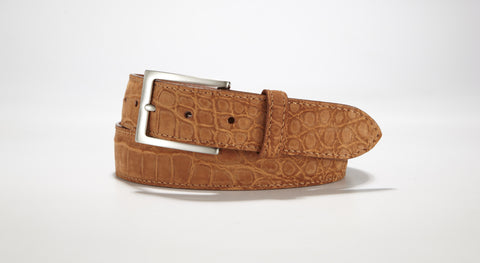 Freshwater Crocodile Suede Belt 1 3/8" - 35mm (Cognac)
