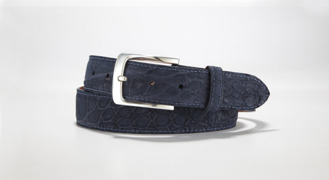 Crocodile Suede Belt 1 3/8" - 35mm (Navy Blue)