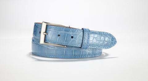 American Alligator Belt - Glossy 1 3/8" - 35mm (Sky Blue)